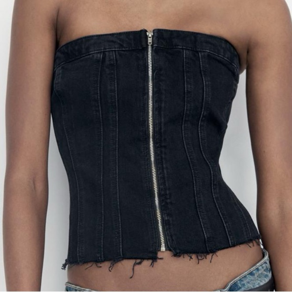 Zara Demin Black Corset Top Size S